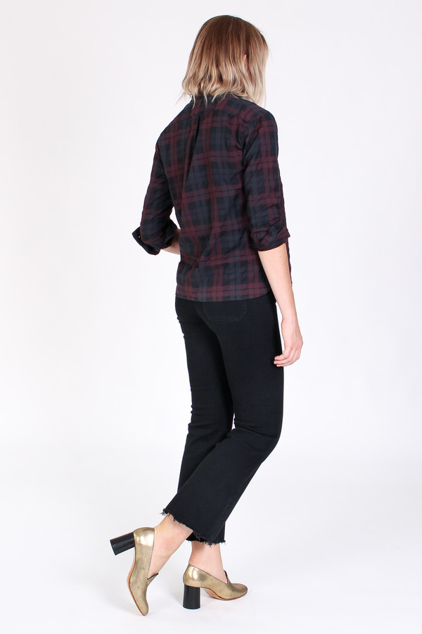 Steven Alan Band collar shirt in black/burgundy Steven Alan Band collar shirt in black/burgundy