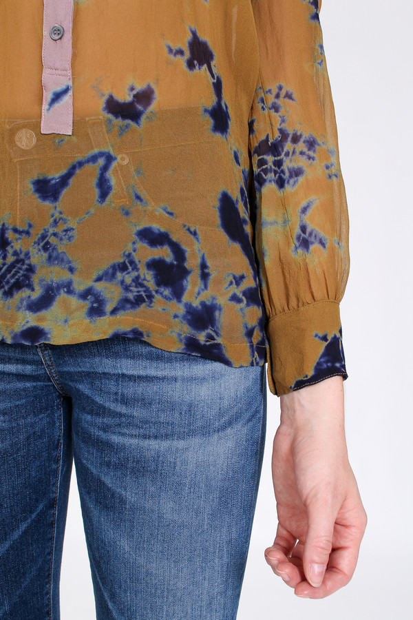 Raquel Allegra Chiffon button front henley in ochre Raquel Allegra Chiffon button front henley in ochre