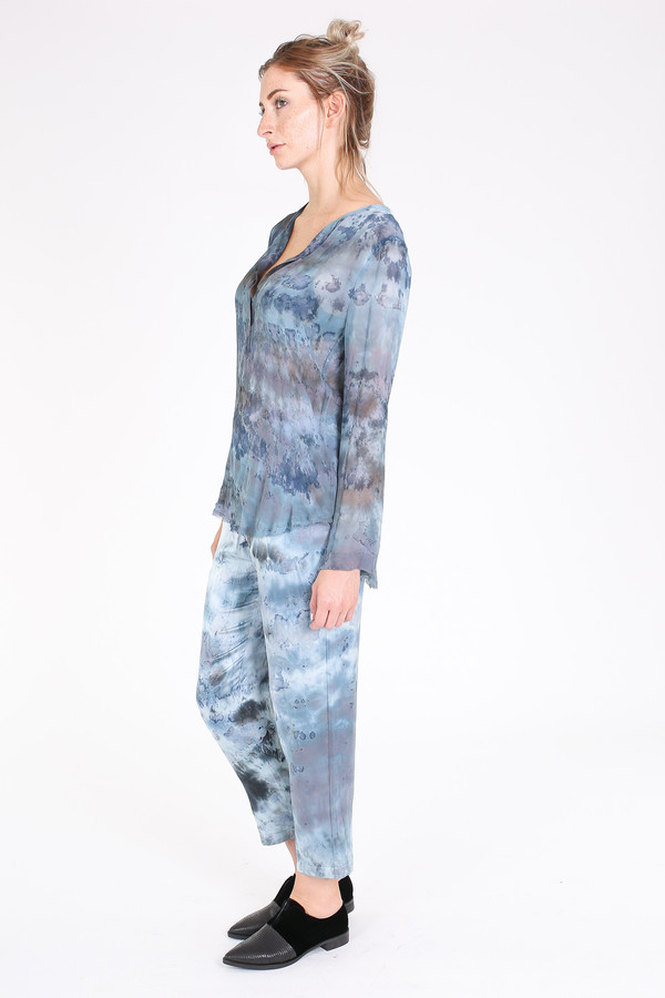 Raquel Allegra Chiffon henley blouse in Midnight Raquel Allegra Chiffon henley blouse in Midnight