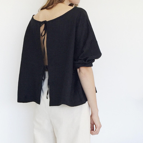 LLOYD Black Linen Tie Back Top LLOYD Black Linen Tie Back Top
