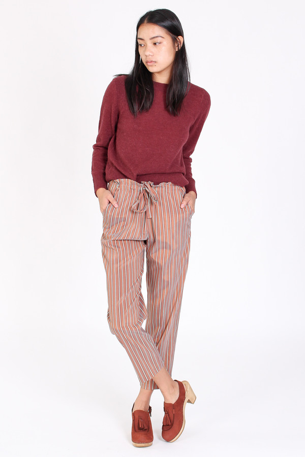 Raquel Allegra Tie front pant in copper stripe Raquel Allegra Tie front pant in copper stripe