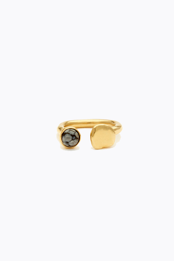 Odette New York Tilt ring in brass and snowflake obsidian Odette New York Tilt ring in brass and snowflake obsidian
