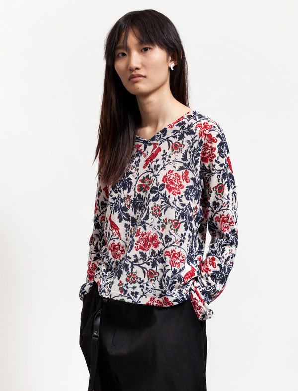 Ys by Yohji Yamamoto Womens Floral Knit Longsleeve Top Ys by Yohji Yamamoto Womens Floral Knit Longsleeve Top