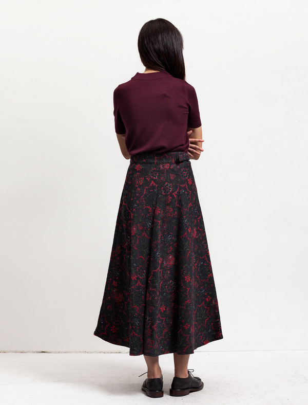 Ys by Yohji Yamamoto Womens Jacquard Flared Floral Skirt Ys by Yohji Yamamoto Womens Jacquard Flared Floral Skirt