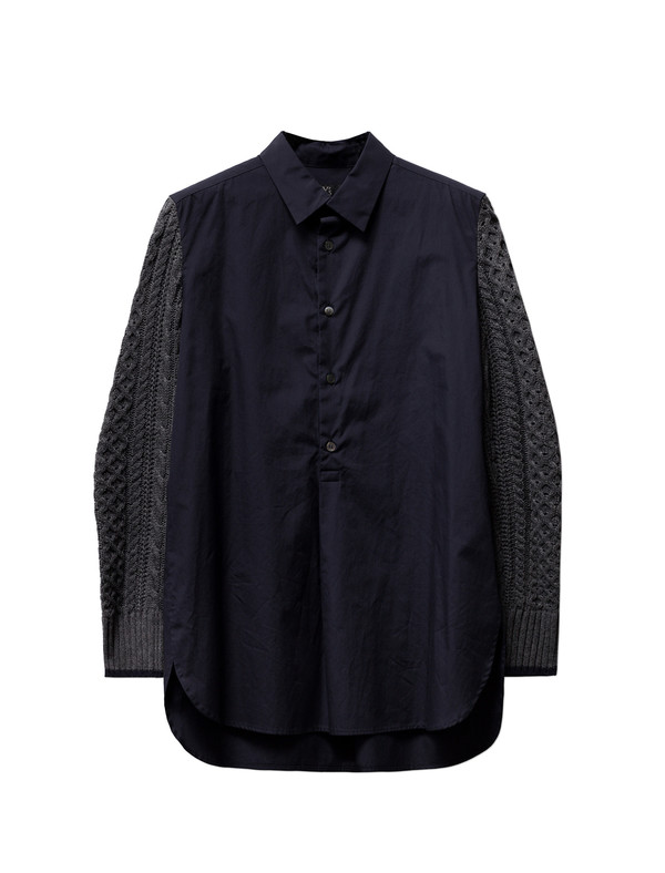 Ys by Yohji Yamamoto Womens Knit Sleeve Shirt Navy/Grey Ys by Yohji Yamamoto Womens Knit Sleeve Shirt Navy/Grey