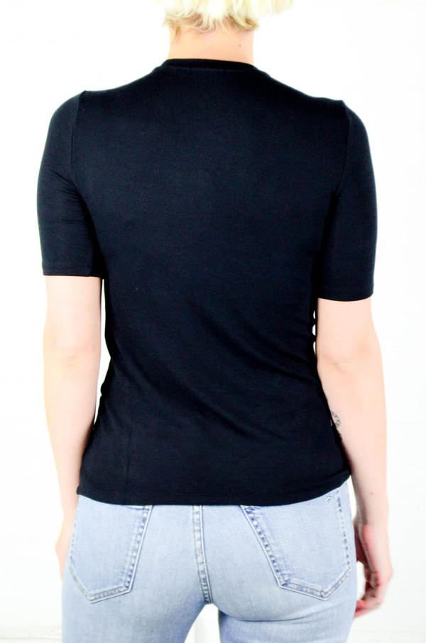 ATM Anthony Thomas Melillo ATM Black Modal Rib Half Sleeve Crew Neck Tee ATM Anthony Thomas Melillo ATM Black Modal Rib Half Sleeve Crew Neck Tee