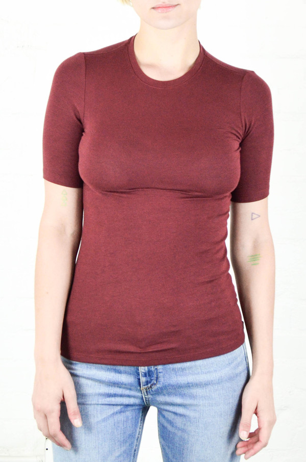 ATM Anthony Thomas Melillo ATM Rust Modal Rib Half Sleeve Crew Neck Tee ATM Anthony Thomas Melillo ATM Rust Modal Rib Half Sleeve Crew Neck Tee
