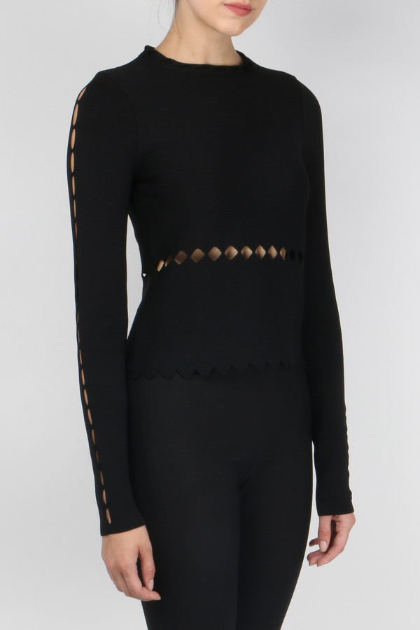 Jonathan Simkhai Slashed Mock Neck Long Sleeve Top Jonathan Simkhai Slashed Mock Neck Long Sleeve Top