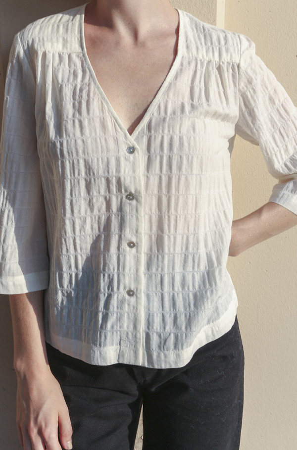 Horses Atelier V-Neck Button-Front Blouse in Ivory Horses Atelier V-Neck Button-Front Blouse in Ivory