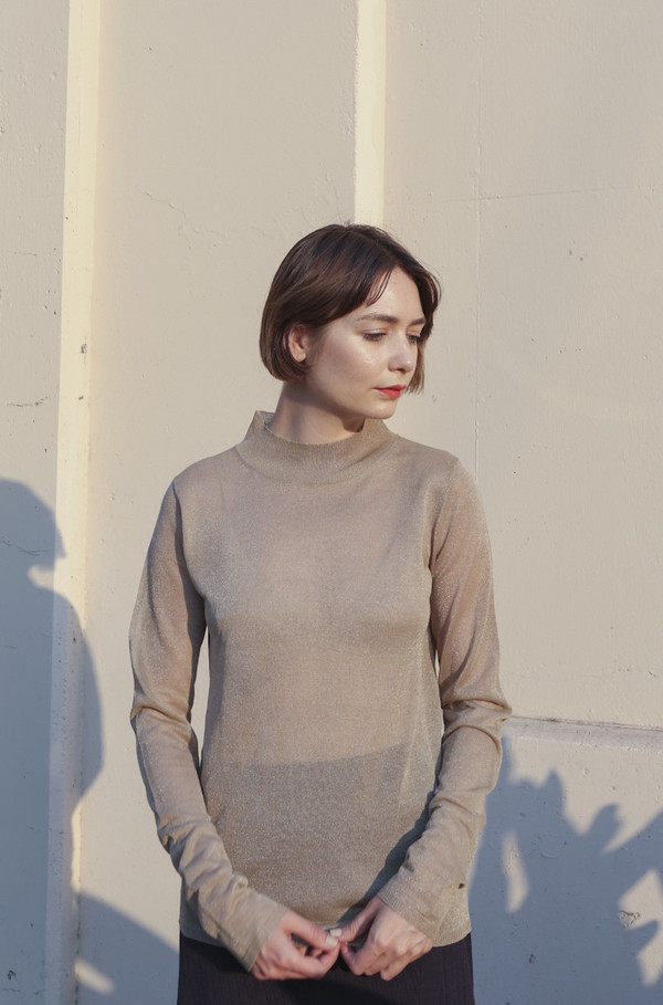 Pari Desai Althea Fine Gauge Metallic Sweater in Gold Pari Desai Althea Fine Gauge Metallic Sweater in Gold