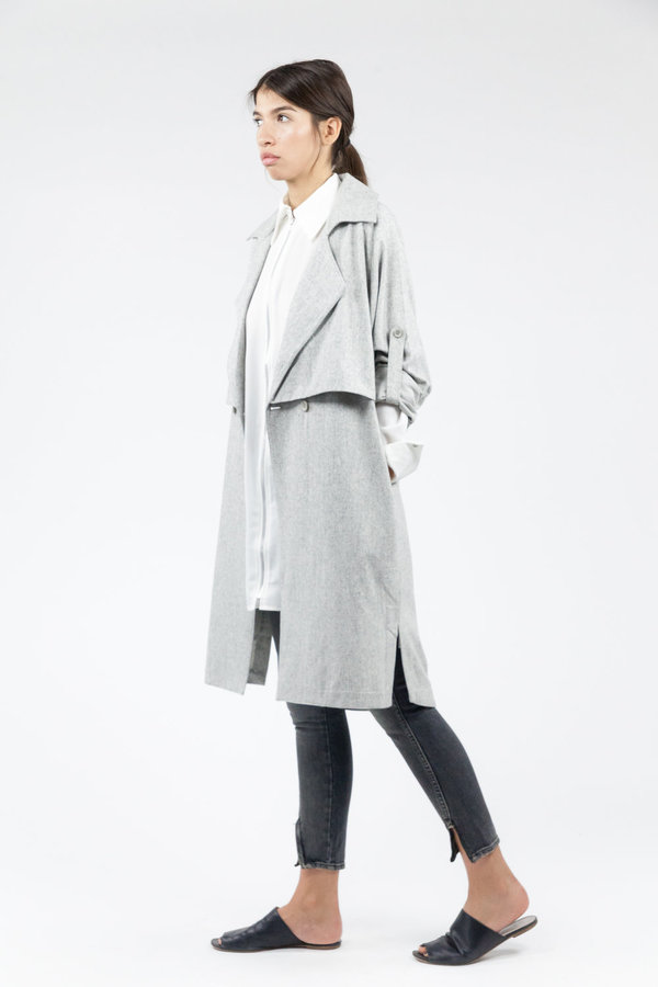 7115 by Szeki Wool Trench Coat - Light Gray 7115 by Szeki Wool Trench Coat - Light Gray
