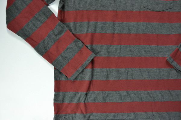 VELVA SHEEN - STRIPED LONG SLEEVE POCKET TEE / BURGUNDY & CHARCOAL VELVA SHEEN - STRIPED LONG SLEEVE POCKET TEE / BURGUNDY & CHARCOAL