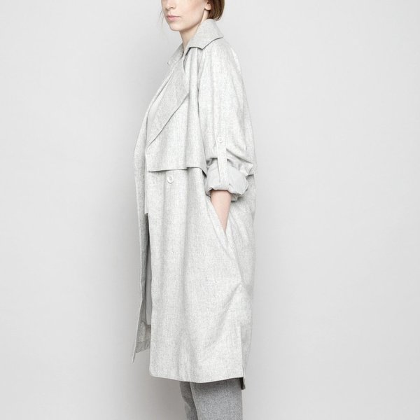 7115 by szeki Light Grey Wool Trench Coat 7115 by szeki Light Grey Wool Trench Coat