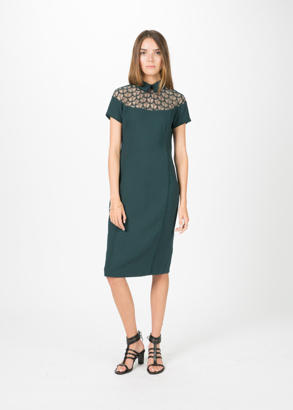 Amelia Toro Crepe and Lace Short Sleeve Dress Amelia Toro Crepe and Lace Short Sleeve Dress