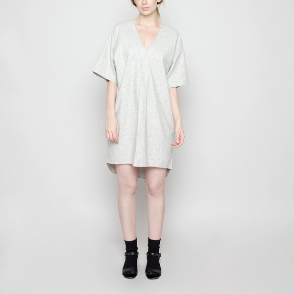 7115 by Szeki V-Neck Cocoon Wool Dress - Light Gray FW16 7115 by Szeki V-Neck Cocoon Wool Dress - Light Gray FW16