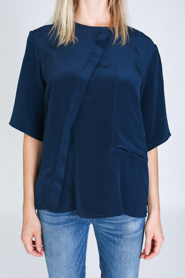 Vincetta Asymmetrical Placket Shirt in navy Vincetta Asymmetrical Placket Shirt in navy