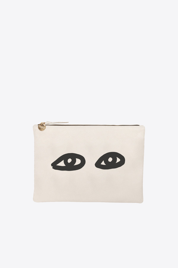 Clare V. Flat clutch supreme in cream with black eyes Clare V. Flat clutch supreme in cream with black eyes
