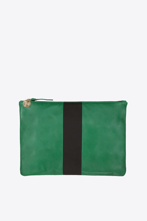 Clare V. Foldover Clutch in emerald nappa with diagonal stripe Clare V. Foldover Clutch in emerald nappa with diagonal stripe