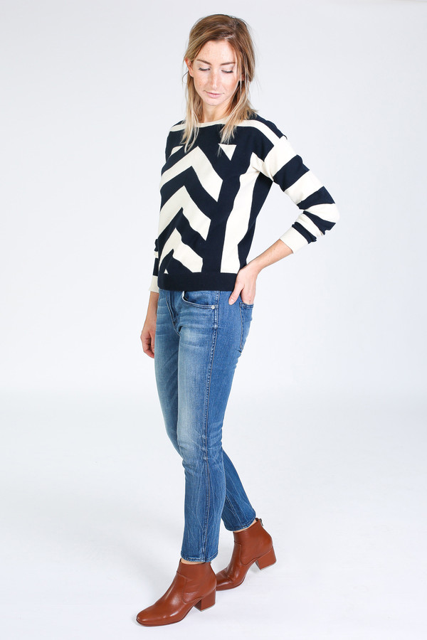 Chinti and Parker Geometric Intarsia Sweater in navy/cream Chinti and Parker Geometric Intarsia Sweater in navy/cream