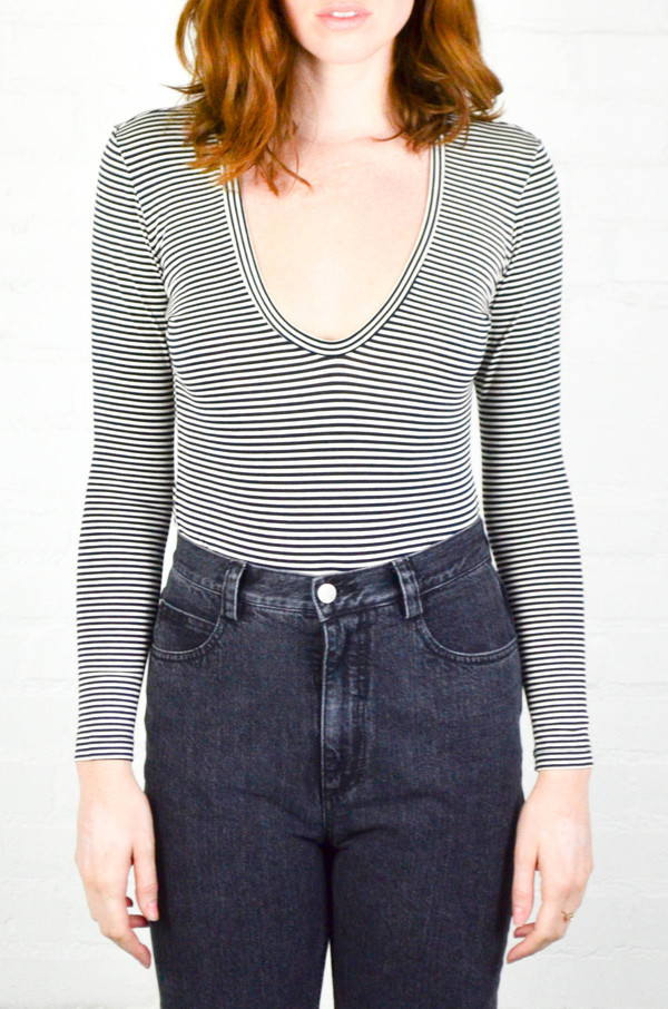 Capulet Navy and White Stripe Deep U Bodysuit Capulet Navy and White Stripe Deep U Bodysuit