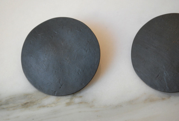 Annie Costello Brown Hammered Disc Earrings - Black or Silver Annie Costello Brown Hammered Disc Earrings - Black or Silver