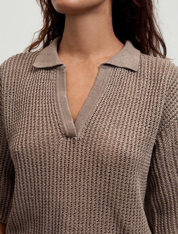 Cristaseya Womens Linen Polo Khaki Cristaseya Womens Linen Polo Khaki