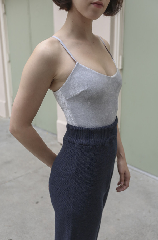 Baserange Emily Bodysuit in Silver Velour Baserange Emily Bodysuit in Silver Velour