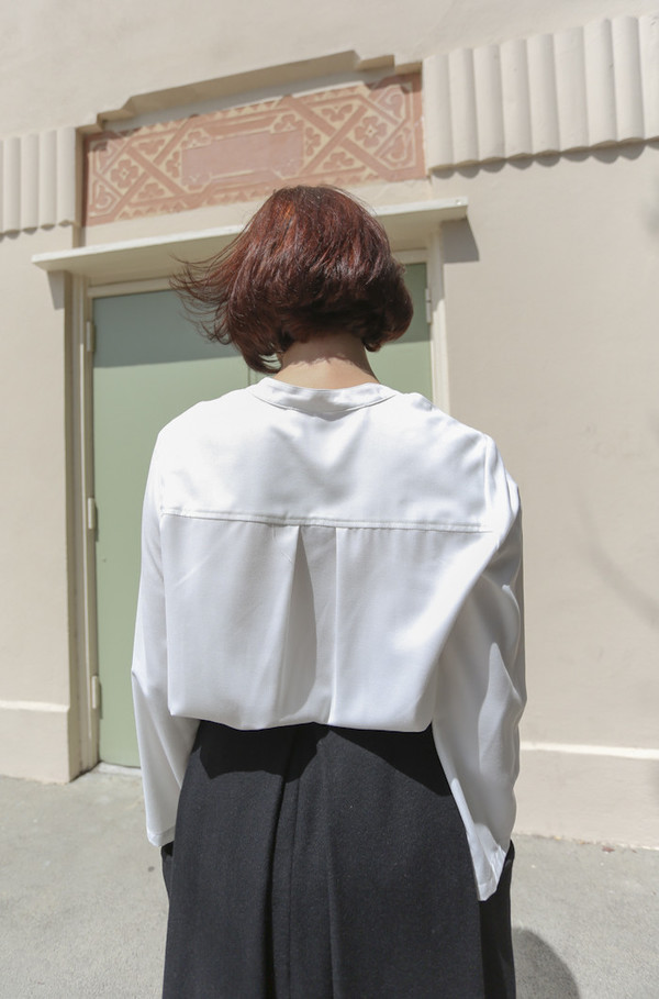 Wolcott : Takemoto Jim Blouse in White Wolcott : Takemoto Jim Blouse in White