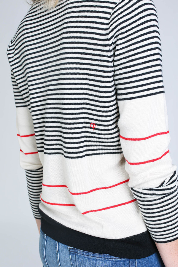 Chinti and Parker Fine Stripe Sweater in cream/black/red Chinti and Parker Fine Stripe Sweater in cream/black/red