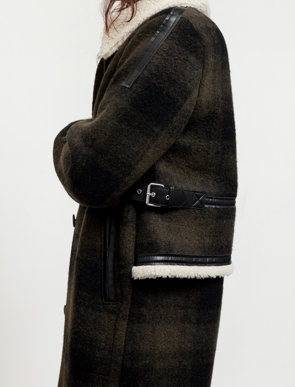 MM6 by Maison Margiela Womens Long Plaid Coat With Shearling MM6 by Maison Margiela Womens Long Plaid Coat With Shearling