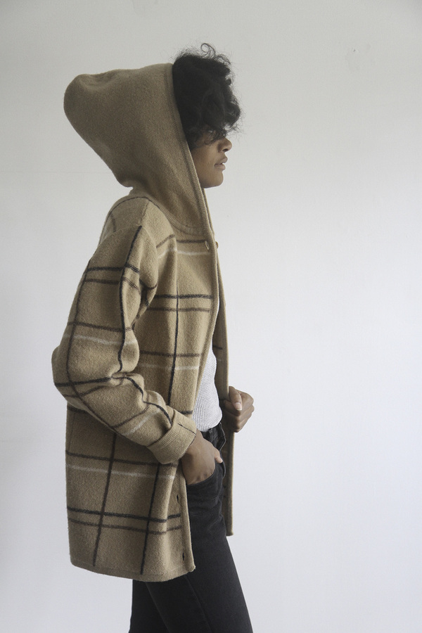 The Shudio Vintage Hooded Cream Plaid Sweater Coat The Shudio Vintage Hooded Cream Plaid Sweater Coat
