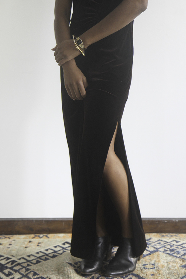The Shudio Vintage Chocolate Velvet Gathered Dress The Shudio Vintage Chocolate Velvet Gathered Dress