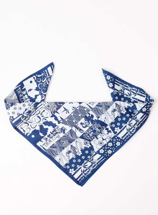 Blue Blue Japan Unisex Woven "Chiyogami" Printed Silk Bandana Blue Blue Japan Unisex Woven "Chiyogami" Printed Silk Bandana