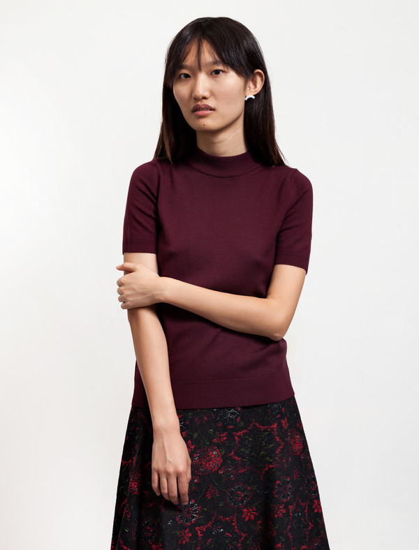 Sunspel Womens Funnel Neck T-Shirt Dark Redbrick Sunspel Womens Funnel Neck T-Shirt Dark Redbrick