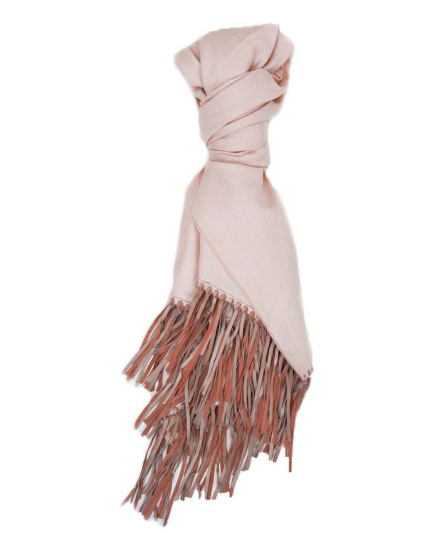 A Peace Treaty Handwoven Rena Scarf in Blush with Leather Fringe A Peace Treaty Handwoven Rena Scarf in Blush with Leather Fringe