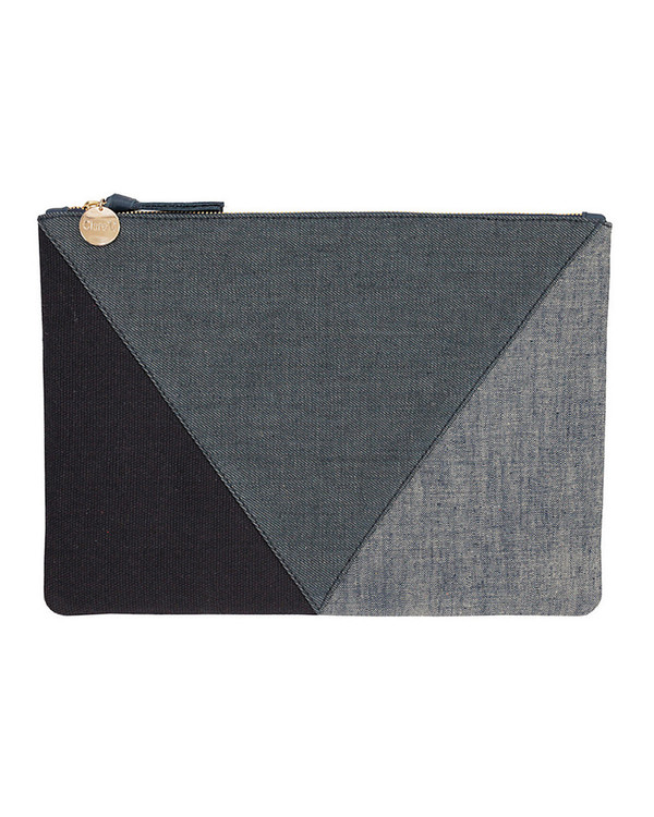 Clare V. Denim Patchwork Flat Clutch Clare V. Denim Patchwork Flat Clutch
