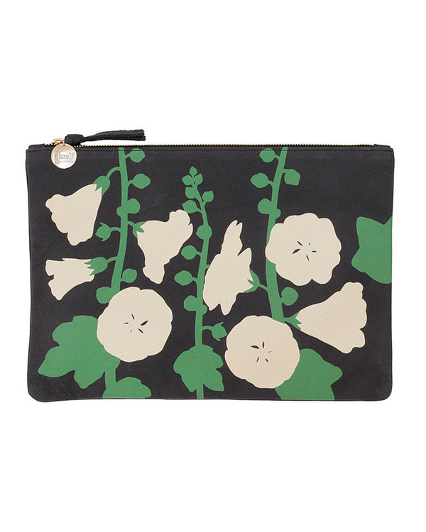 Clare V. Navy Leather Flat Clutch with Painted Floral Pattern Clare V. Navy Leather Flat Clutch with Painted Floral Pattern