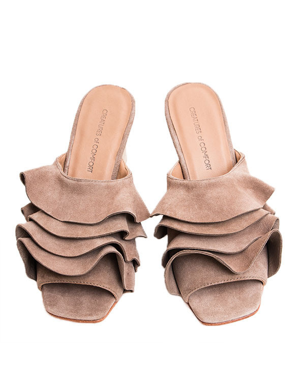 Creatures of Comfort Keira Ruffle Shoe in Light Brown Suede Creatures of Comfort Keira Ruffle Shoe in Light Brown Suede