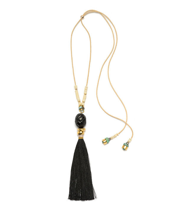 Lizzie Fortunato Agate Tassel Necklace in Black Lizzie Fortunato Agate Tassel Necklace in Black