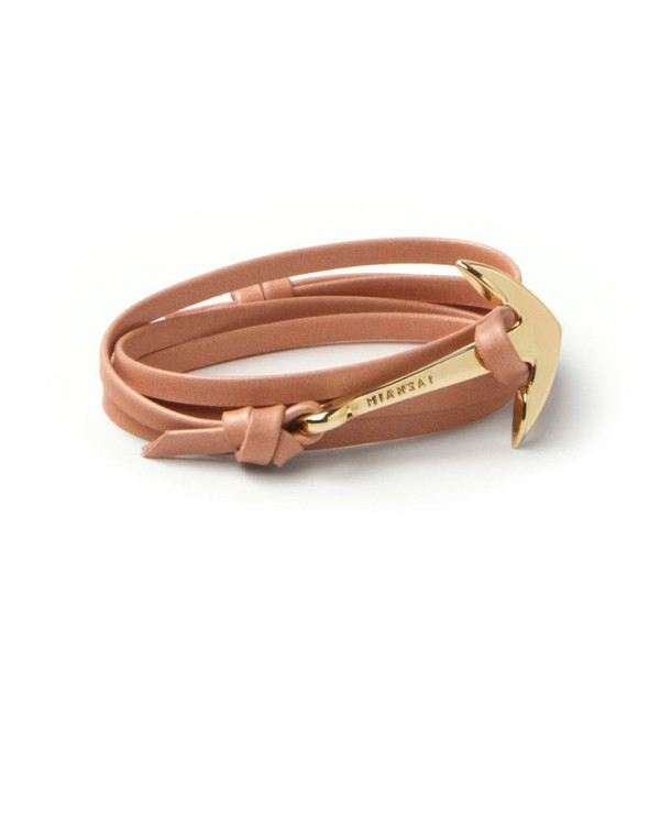 Miansai Gold Anchor And Salmon Leather Wrap Bracelet Miansai Gold Anchor And Salmon Leather Wrap Bracelet