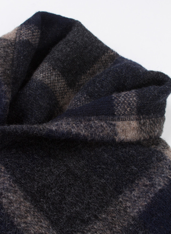 Button Shawl Dk. Navy/Grey Wool Knit Plaid Button Shawl Dk. Navy/Grey Wool Knit Plaid