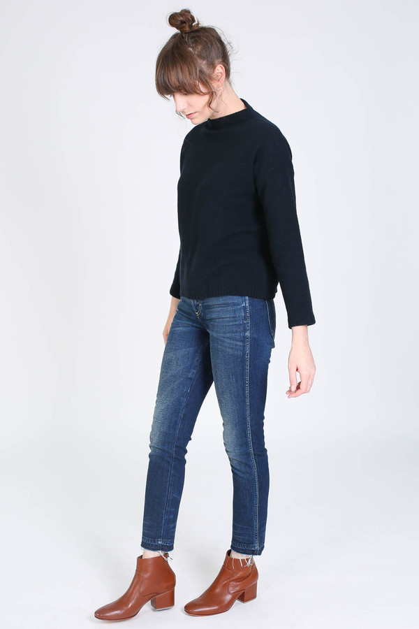 Evam Eva Wool Cashmere Stand Pullover in Navy Evam Eva Wool Cashmere Stand Pullover in Navy