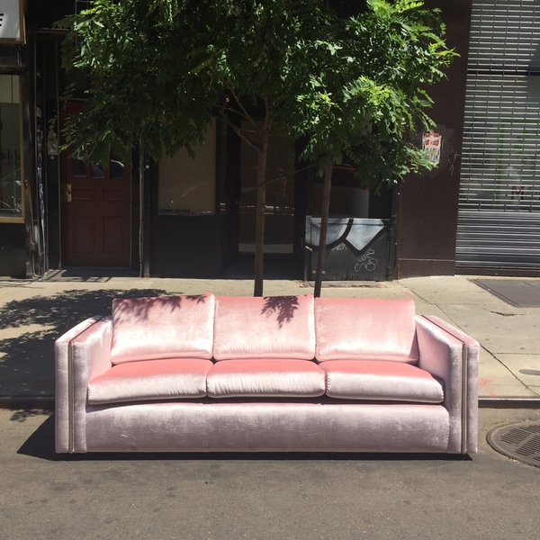 Milo Baughman Chrome & Velvet Sofa Milo Baughman Chrome & Velvet Sofa