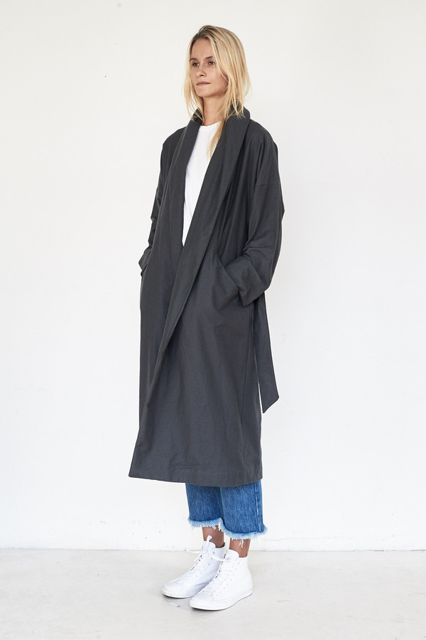 Black Crane Cotton Long Coat Black Crane Cotton Long Coat