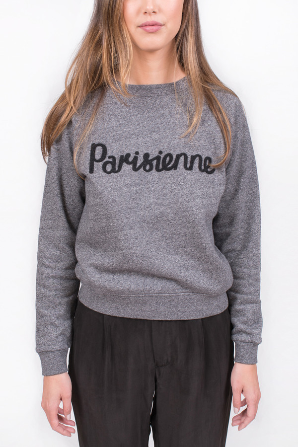 Maison Kitsune Parisienne Sweatshirt Black Melange Maison Kitsune Parisienne Sweatshirt Black Melange