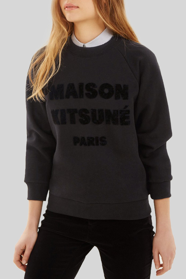 Kitsune Sweat Shirt Hair Print I Black Kitsune Sweat Shirt Hair Print I Black