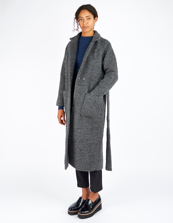 Ganni Fenn Long Wrap Coat Smoked Pearl Melange Ganni Fenn Long Wrap Coat Smoked Pearl Melange