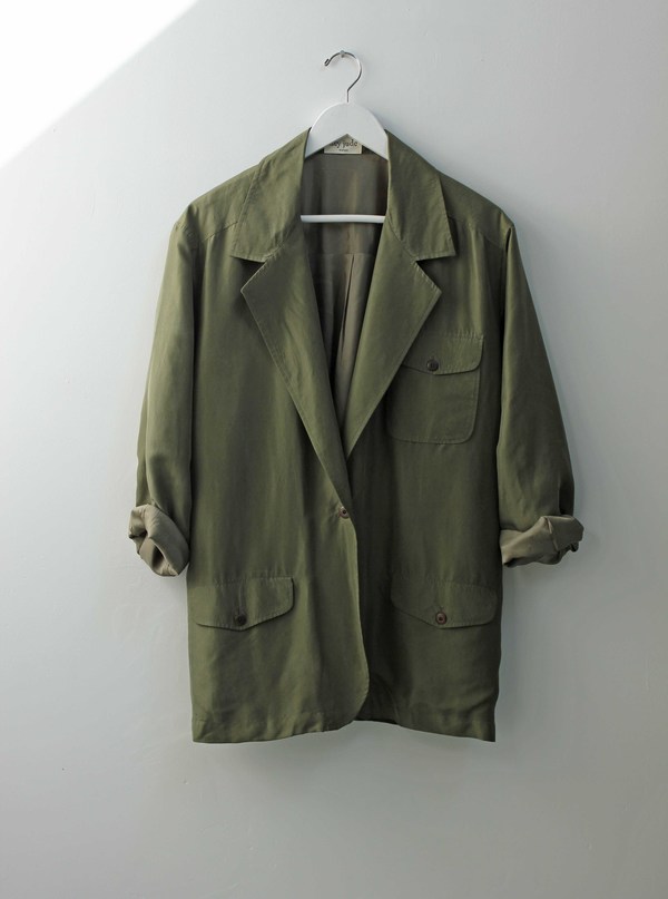 Hey Jude Vintage Olive Silk Blazer Hey Jude Vintage Olive Silk Blazer