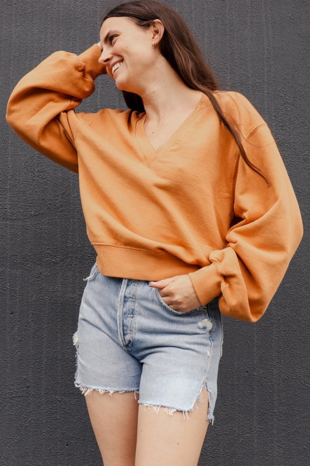 AGOLDE V NECK BALLOON SLEEVE SWEATSHIRT 
