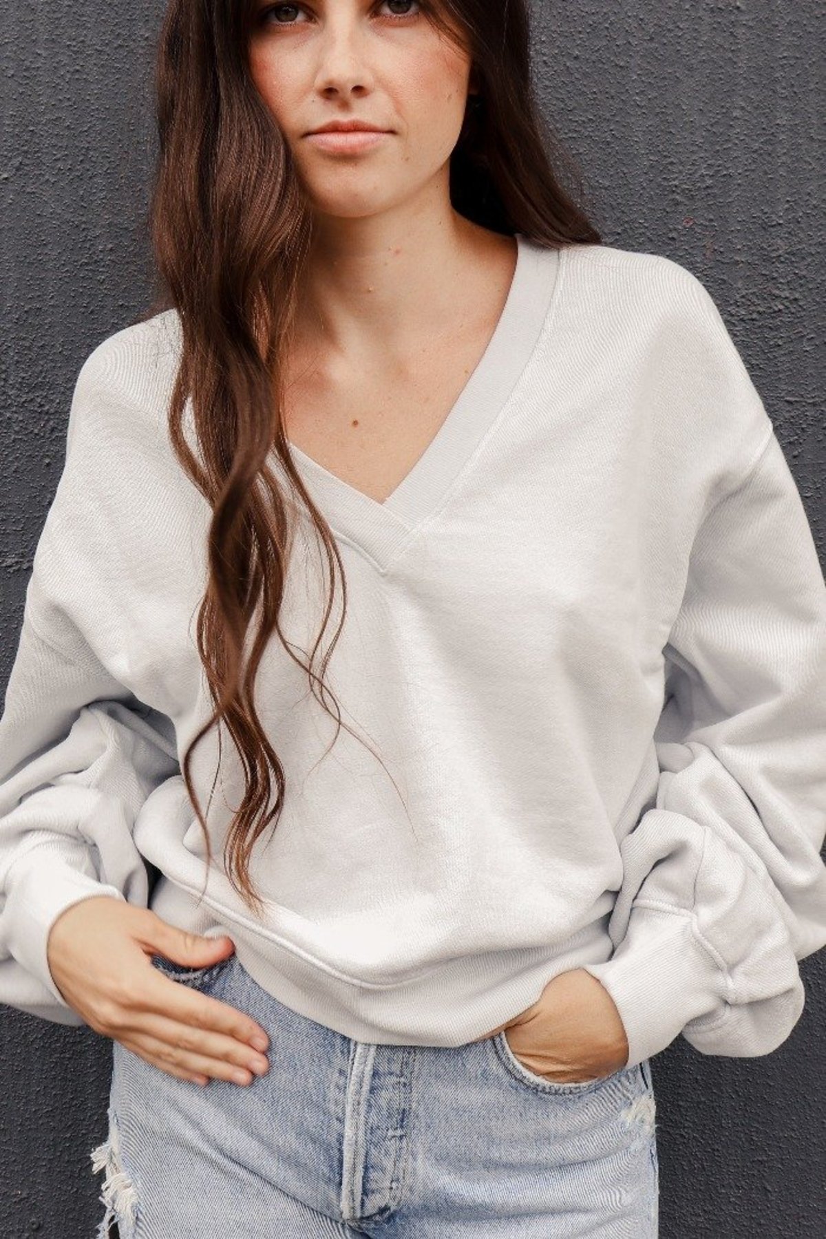 AGOLDE V NECK BALLOON SLEEVE SWEATSHIRT 